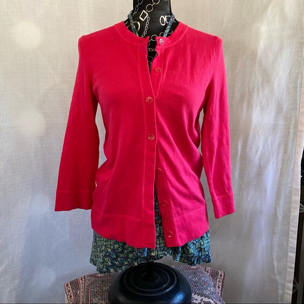 Eddie Bauer S Hot Pink T-Shirt Knit Cardigan 3/4‎ Sleeve Summer Sweater